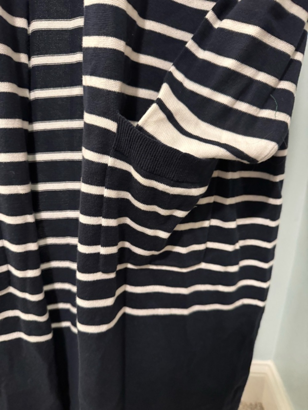 Cabi Navy & White Stripes Small S Open front duster cardigan pockets nautical - Picture 12 of 13